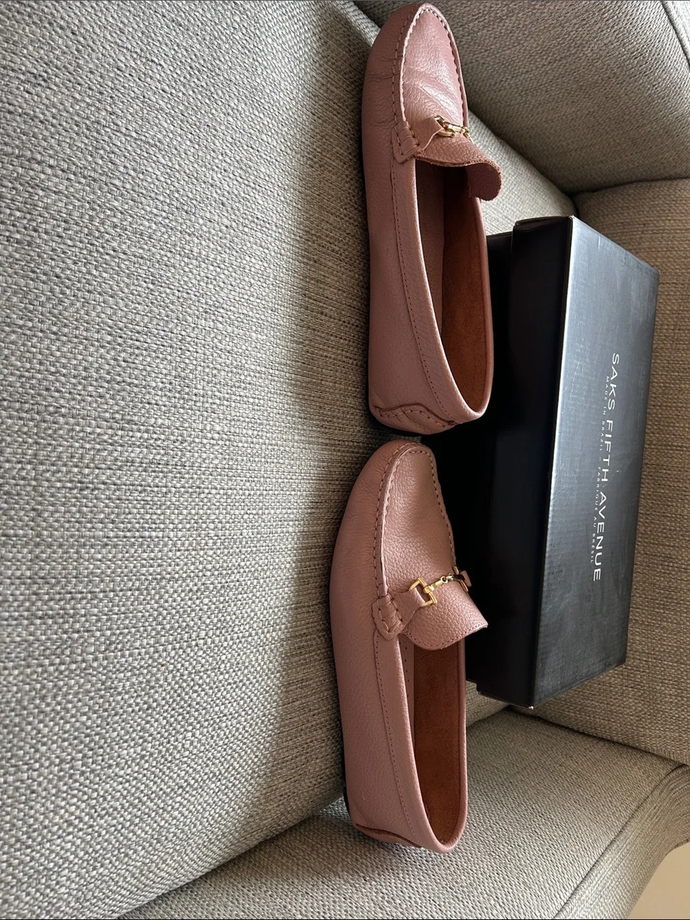 Saks Fifth Avenue Pink Pebbled Leather Bit Loafers